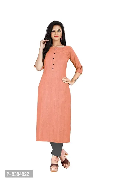 KD Women's Handloom Cotton/Khadi Material Straight Cut Kurti | Readymade Women's and Girls Casual Wear Kurta | Straight Cut | 3/4 Sleeves | Round Neck | Regular Fit | Cotton Kurti (Small, Orange)-thumb5