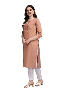 KD Women's Cotton Kurta with Pent Set for Women | Straight Cut Kurti Pent Set | Readymade letest Kurta Set | Office wear | 3/4 Sleeves | Round Neck | Regular Fit (Large, Peach)-thumb1