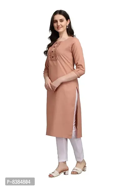 KD Women's Cotton Kurta with Pent Set for Women | Straight Cut Kurti Pent Set | Readymade letest Kurta Set | Office wear | 3/4 Sleeves | Round Neck | Regular Fit (Large, Peach)-thumb2