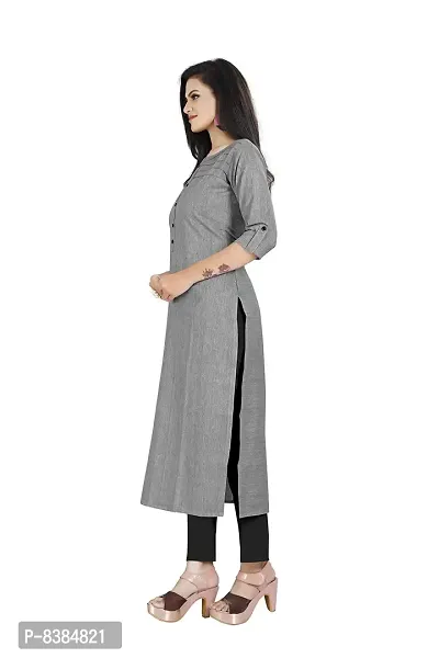 KD Women's Khadi Straight Kurti (KHADI_GREY_XL_Grey_X-Large)-thumb4