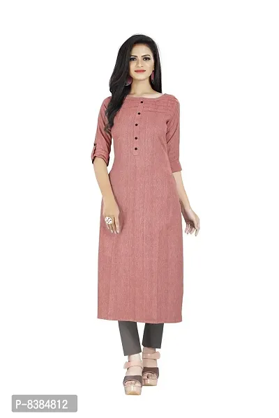 Divas Women's Handloom Cotton/Khadi Straight Cut Readymade Casual Wear Kurta 1 (Pink, Large)-thumb0