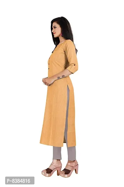 KD Women's Handloom Cotton/Khadi Material Straight Cut Readymade Women's and Girls Casual Wear Kurta (Yellow, XX-Large, 2X_l)-thumb3