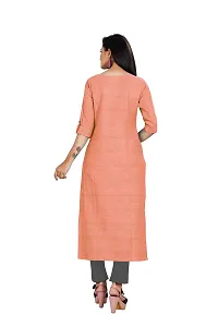 KD Women's Handloom Cotton/Khadi Material Straight Cut Kurti | Readymade Women's and Girls Casual Wear Kurta | Straight Cut | 3/4 Sleeves | Round Neck | Regular Fit | Cotton Kurti (Small, Orange)-thumb1