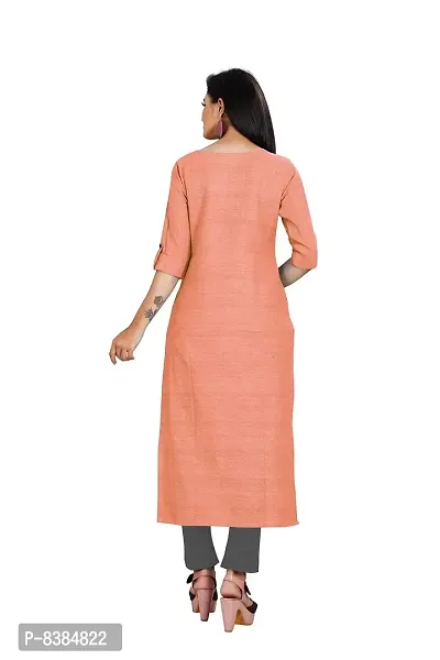 KD Women's Handloom Cotton/Khadi Material Straight Cut Kurti | Readymade Women's and Girls Casual Wear Kurta | Straight Cut | 3/4 Sleeves | Round Neck | Regular Fit | Cotton Kurti (Small, Orange)-thumb2