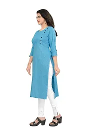 KD Women's Cotton/Khadi Material Straight Cut 3/4th Sleeves Kurta(Blue,L)-thumb3