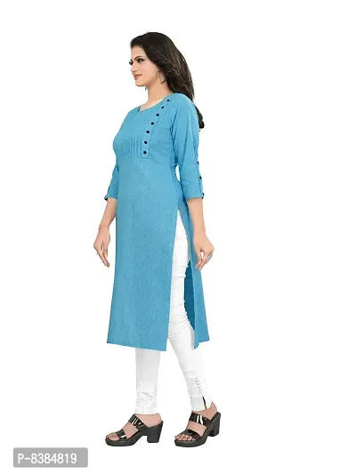 KD Women's Cotton/Khadi Material Straight Cut 3/4th Sleeves Kurta(Blue,L)-thumb4