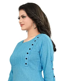 KD Women's Cotton/Khadi Material Straight Cut 3/4th Sleeves Kurta(Blue,L)-thumb4