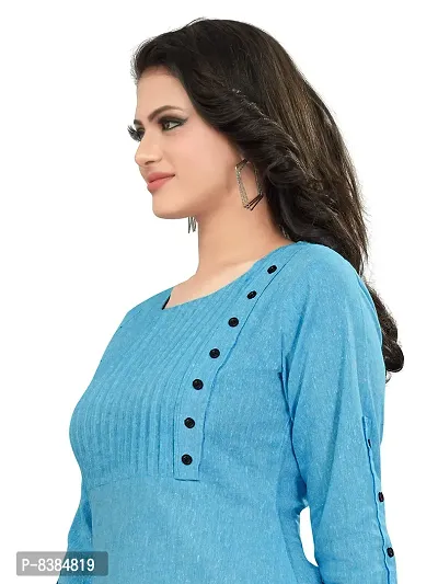 KD Women's Cotton/Khadi Material Straight Cut 3/4th Sleeves Kurta(Blue,L)-thumb5