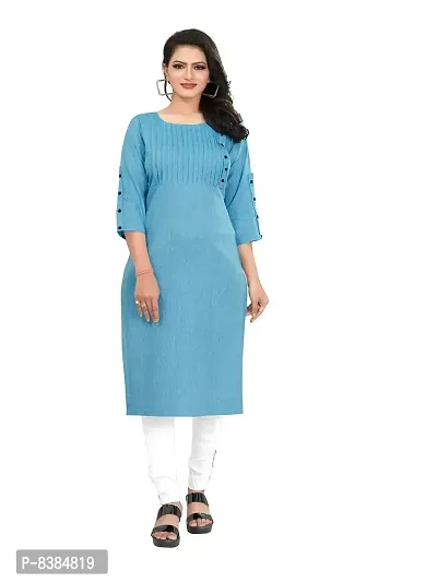 KD Women's Cotton/Khadi Material Straight Cut 3/4th Sleeves Kurta(Blue,L)-thumb0