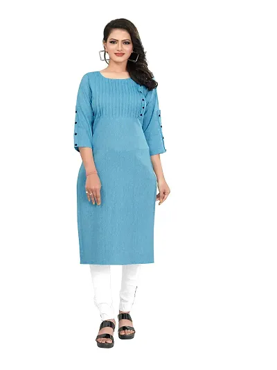 KD Women's Cotton/Khadi Material Straight Cut 3/4th Sleeves Kurta(Blue,L)