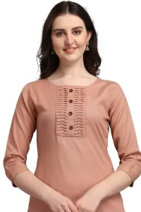 KD Women's Cotton Kurta with Pent Set for Women | Straight Cut Kurti Pent Set | Readymade letest Kurta Set | Office wear | 3/4 Sleeves | Round Neck | Regular Fit (Large, Peach)-thumb3