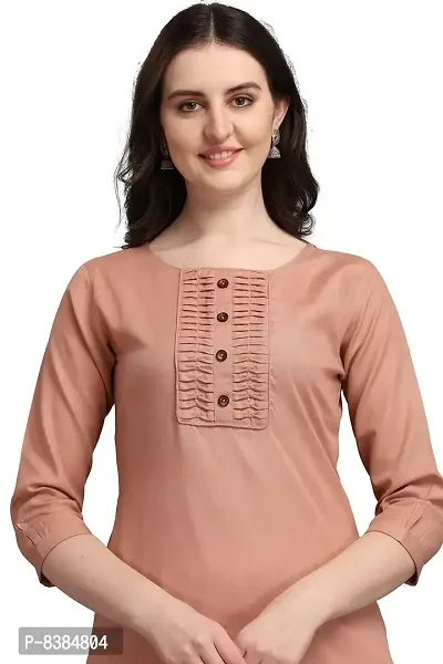 KD Women's Cotton Kurta with Pent Set for Women | Straight Cut Kurti Pent Set | Readymade letest Kurta Set | Office wear | 3/4 Sleeves | Round Neck | Regular Fit (Large, Peach)-thumb4