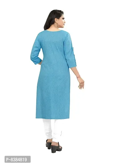 KD Women's Cotton/Khadi Material Straight Cut 3/4th Sleeves Kurta(Blue,L)-thumb2