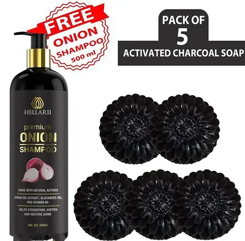 Activated charcoal Soap pack Of 5 with Shampoo (100g per Soap)