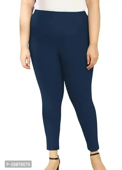 Stunning Blue Cotton Lycra Solid Leggings For Women