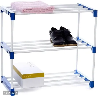 Multipurpose portable Plastic rack shoes/books/clothes/toys etc easy to assemble Blue 3 Layer Plastic-thumb0