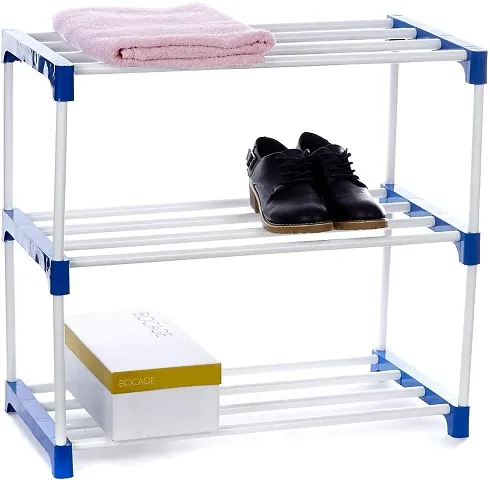 Multipurpose portable Plastic rack shoes/books/clothes/toys etc easy to assemble Blue 3 Layer Plastic