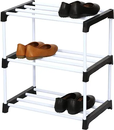 Multipurpose portable Plastic rack shoes/books/clothes/toys etc easy to assemble Black 3 Layer Plastic