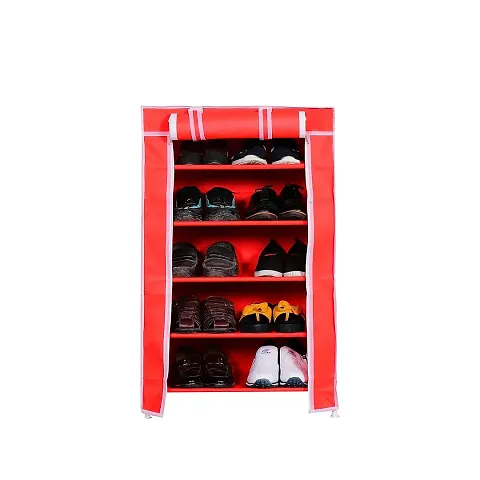 Unbreakable Shoe Rack for Shoe/Clothes/Books Stand Storage/Toys , Red 5 Layer