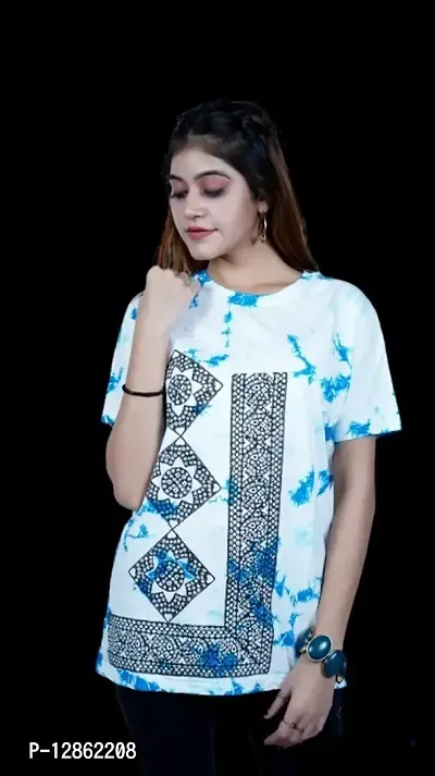 Blue And White Block print T-shirt For Womens