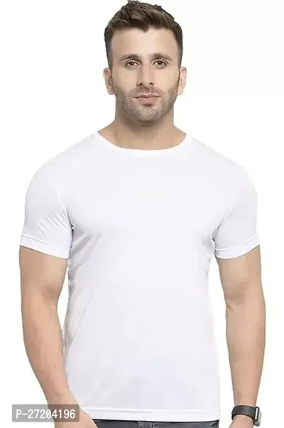 Stylish White Polyester Round Neck Tees For Men-thumb0