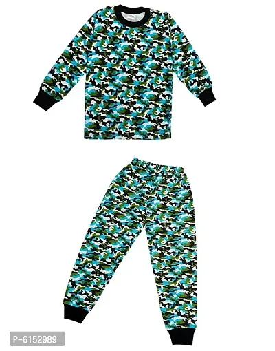 Elegant Cotton Printed Night Top with Bottom Set For Kids