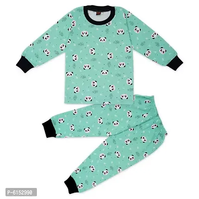 Elegant Turquoise Cotton Printed Night Top with Bottom Set For Kids