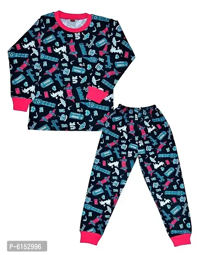 Elegant Cotton Printed Night Top with Bottom Set For Kids