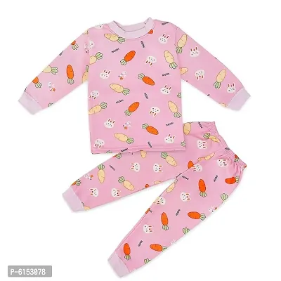 Stylish Pink Cotton Printed Winter Sweatshirt with Bottom Set For Kids-thumb0