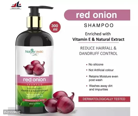 Nature Vedic Herbal Red Onion shampoo for Strong Hair  hairfall control, Enriched with Vitamin-E and Natural Extract, 300 ml