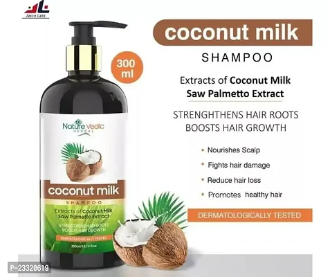 Nature Vedic Herbal Coconut Milk Shampoo For strengthens hair roots  hair growth, Enriched with coconut milk  saw palmetto extract, 300 ml-thumb0