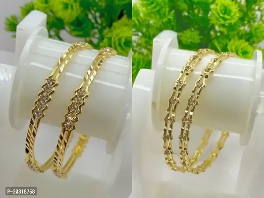 Elegant Yellow Alloy  Bangles/ Bracelets For Women Pair Of 2-thumb0