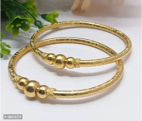 Elegant Yellow Metal  Bangles/ Bracelets For Women Set Of 2-thumb0