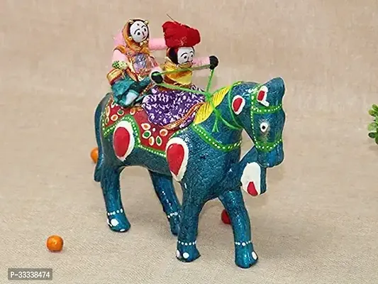 Handmade Recycled Material Figurines Rajasthani Horse Doll Couple Rider Idol Showpiece