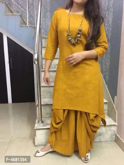Yellow Kurta with Dhoti Style Bottom-thumb0