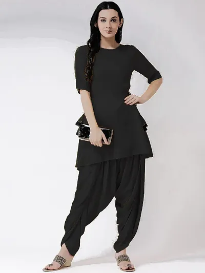 Fancy Rayon Solid Kurti And Dhoti Pant Set For Women