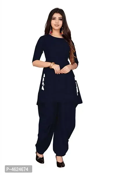 Fancy Navy Blue Rayon Solid Kurti And Dhoti Pant Set For Women-thumb0