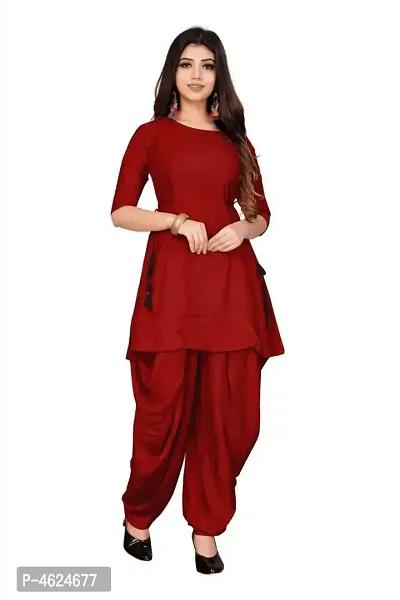 Fancy Red Rayon Solid Kurti And Dhoti Pant Set For Women