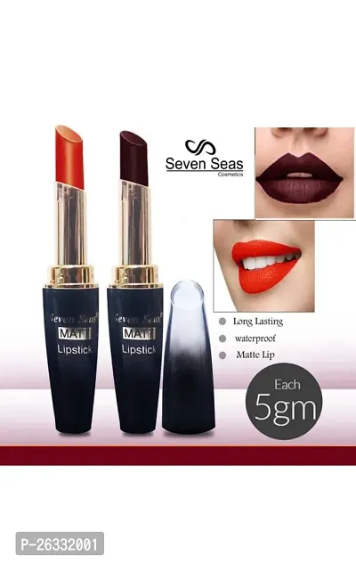 Seven Seas 5G Matte Lipstick Dark Cocoa and Orange Color Pack of 2-thumb0
