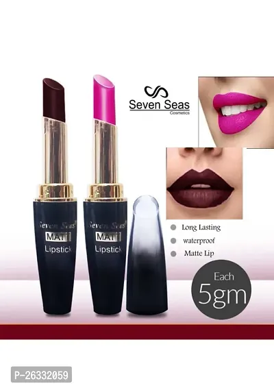 Seven Seas 5G Matte Lipstick Dark Cocoa and Pink  Color Pack of 2