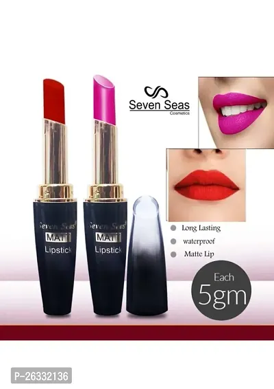 Seven Seas 5G Matte Lipstick  Red and Pink  Color Pack of 2