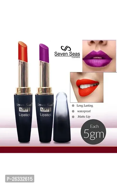 Seven Seas 5G Matte Lipstick Orange and Nude Berry  Color Pack of 2