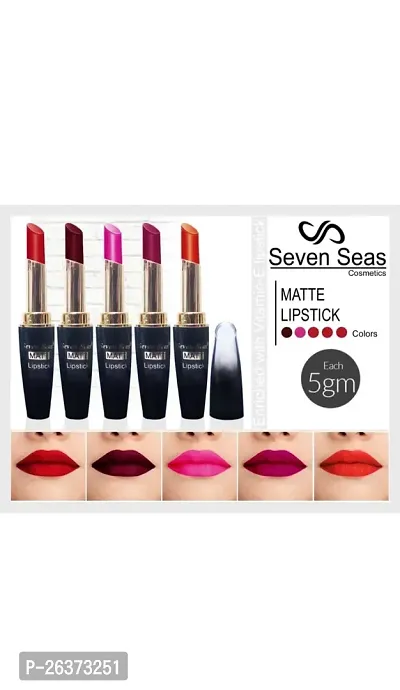 Seven Seas 6G Matte Lipstick Red, Maroon, Pink, Violent and Orange Color Pack Of 5-thumb0