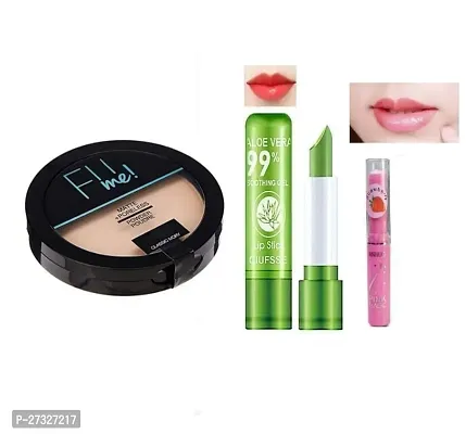 Fit Compact Powder Pack of 1 and Aloe Vera Lip Balm and Straw Berry Lip Balm