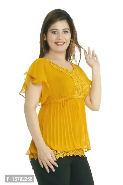 Sarfaraz Dresses Women'sGeorgette Regular Fit Round Neck Solid Casual Wear Top-thumb3