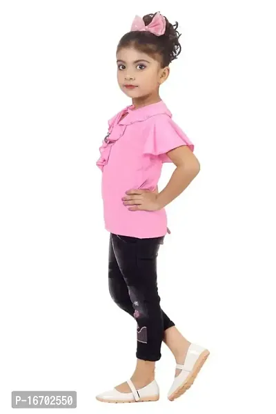 Sarfaraz Dresses Girls Cotton Regular Fit Round Neck Solid Casual Wear Top and Jeans Capri Clothing Set-thumb2
