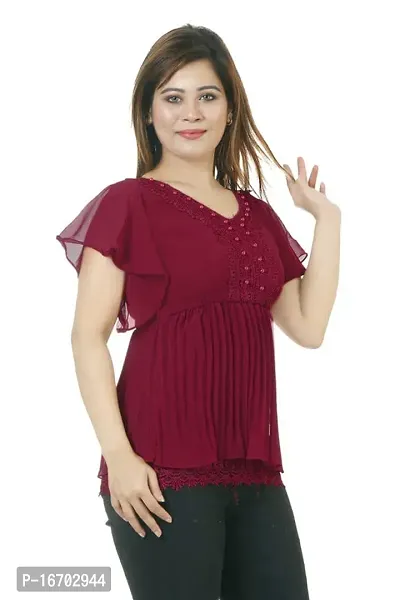 Sarfaraz Dresses Women'sGeorgette Regular Fit Round Neck Solid Casual Wear Top-thumb4