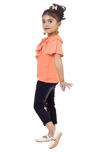 Sarfaraz Dresses Girls Cotton Regular Fit Round Neck Solid Casual Wear Top and Jeans Capri Clothing Set-thumb1