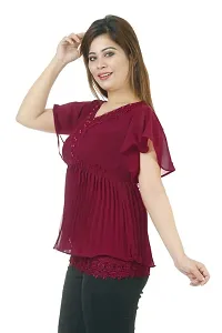 Sarfaraz Dresses Women'sGeorgette Regular Fit Round Neck Solid Casual Wear Top-thumb2