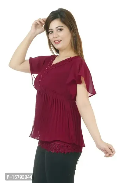 Sarfaraz Dresses Women'sGeorgette Regular Fit Round Neck Solid Casual Wear Top-thumb3